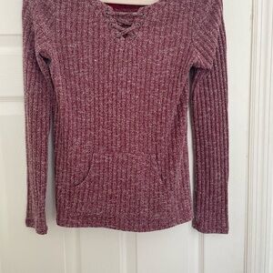 Burgundy Ribbed Knit Sweater